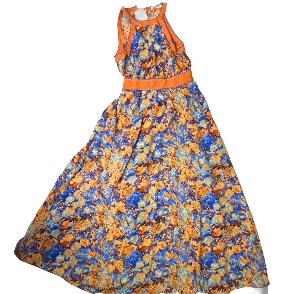 womens  maxi dress L lucy  Paris multicolor floral sleeveless open back zip 61"L